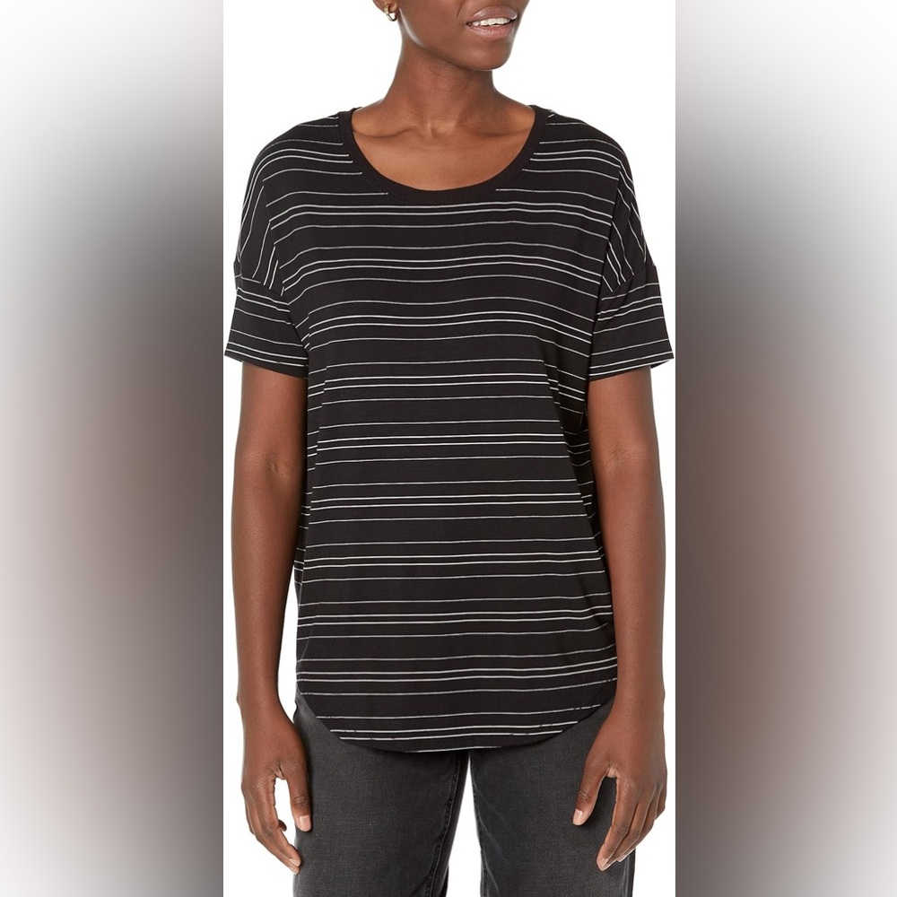 Daily Ritual Short Sleeve T Shirt Soft Viscose Knit Black White Striped Size M